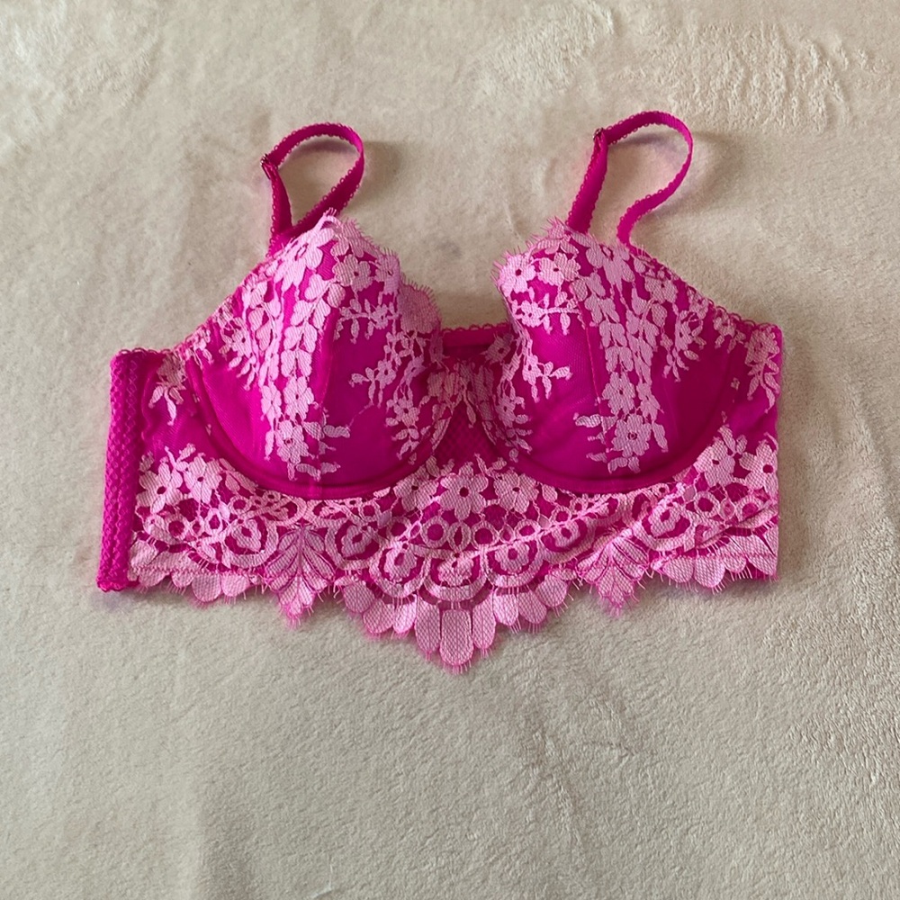 Victoria’s Secret Dream Angels Lined Demi Bustier Women’s‎ 36C in Hot Pink Lace